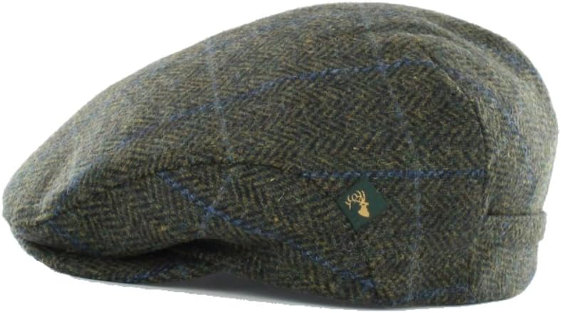 Mucros Wool Driving Cap Green Herringbone Plaid Made in Ireland