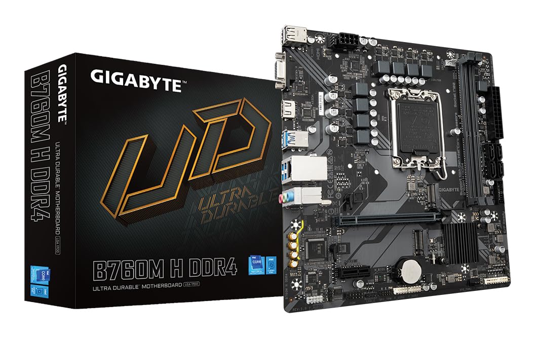 Gigabyte B760M H DDR4 Motherboard - Supports Intel Core 14th Gen CPUs, 6+1+1 Phases Digital VRM, up to 3200MHz DDR4 (OC), 2xPCIe 4.0 M.2, GbE LAN, USB 3.2 Gen1