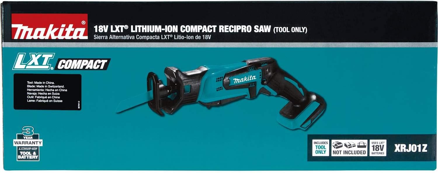 Makita XRJ01Z 18-Volt LXT Lithium-Ion Cordless Compact Reciprocating Saw (Tool Only, No Battery), Bare Tool - - 