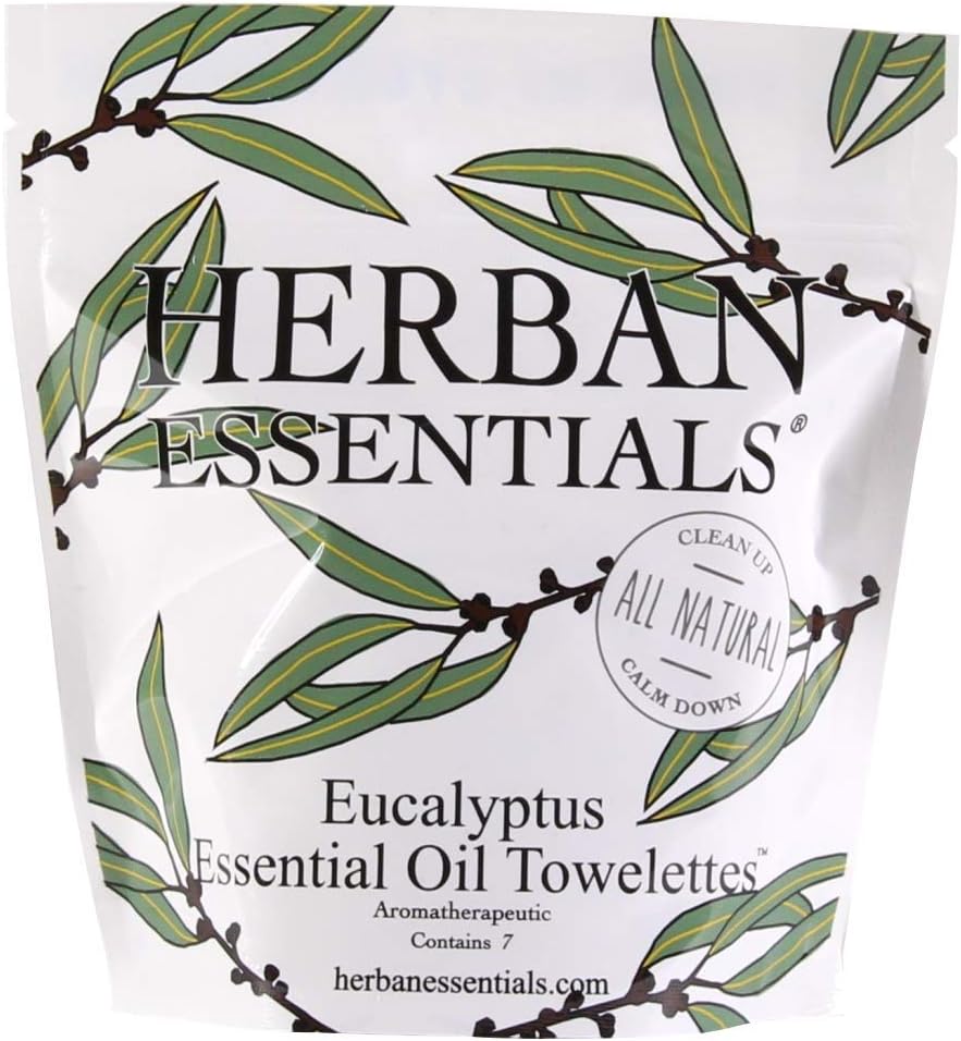 Herban EssentialsEucalyptus Wipes & Towelettes - Essential Oil Wipes for Make Up, Hands, Face & Body - Travel Size Essentials and Toiletries - Natural, Individually Wrapped and Disposable (7 count)