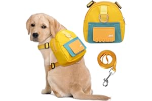 DoggieKit Dog Backpack Harness with Leash,Cute Pet Puppy Backpacks Bulid-in Dog Poop Bag Dispenser,Adjustable Pets Self Carrier Bag for Small Medium Dogs Travel Hiking Daily Walking(M, Yellow)