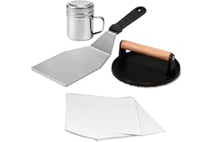EWFEN Smash Burger Kit, Cast Iron Press, Spatula, Seasoning Shaker and Patty Papers, Flat Top Griddle Grill Cooking, Outdoor Barbecues