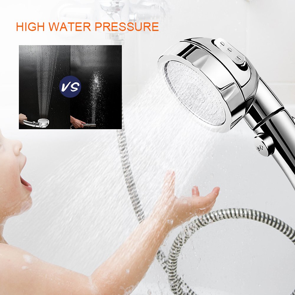 U2C Handheld Shower Head High Pressure Chrome 3 Spary Setting with ON/OFF Pause Switch Water Saving Adjustable Luxury Spa Detachable Multi-functions Bathroom Puppy Shower Accessories