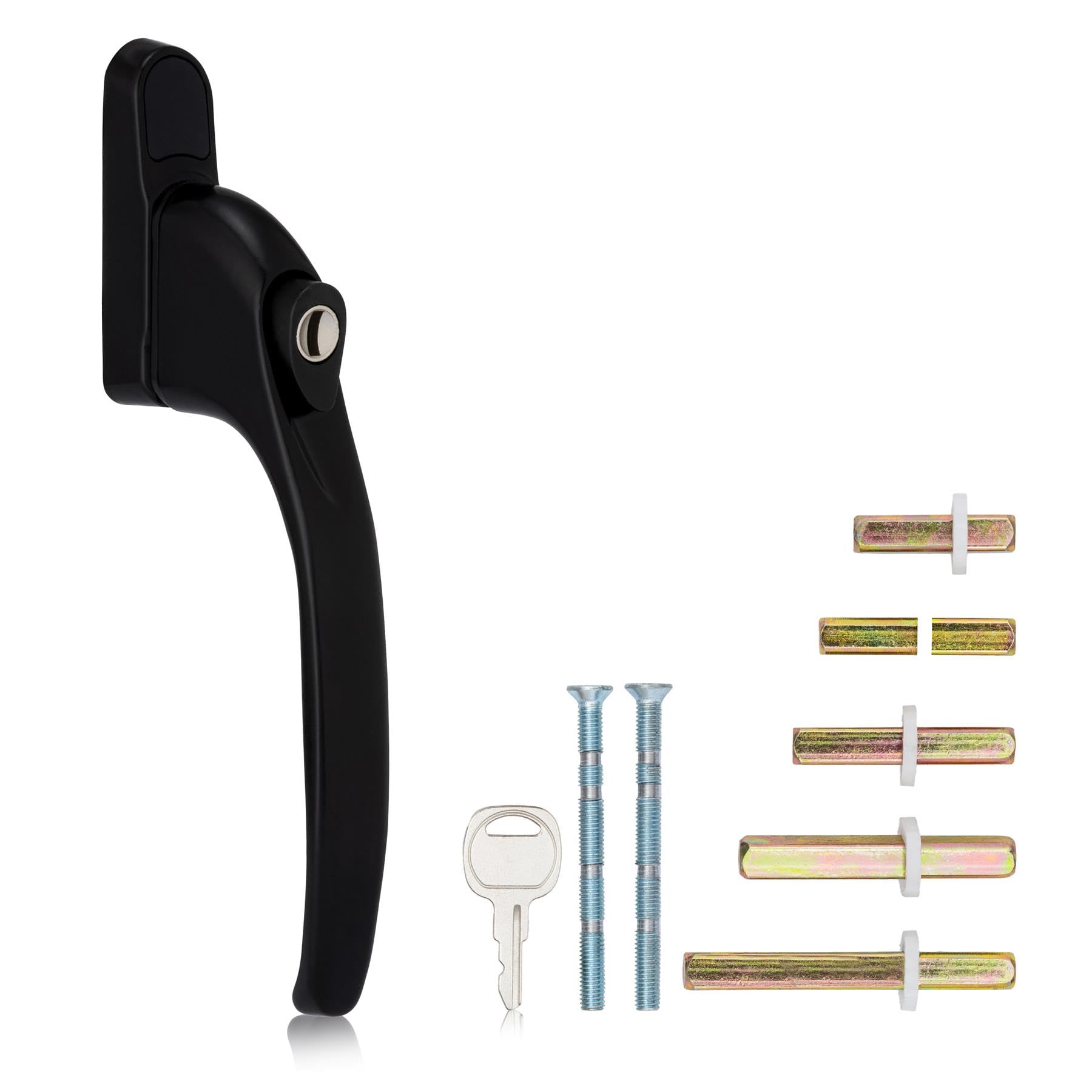 XFORT Key Locking Inline Window Handle Installation Kit in Black, UPVC Window Handle Replacement, Lockable Window Lever