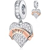 EMOSTAR Jan-Dec Birthstone Charms fits European Birthday Bracelet, Dangle 925 Sterling Silver Heart Shaped Pendant with 12 Months Birthstones, Gifts for Mom/Women