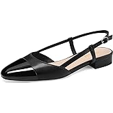Slingback Flats for Women Two Toned Double Strap Block Low Heel Flats Classic Womens Sandals Comfortable Dressy