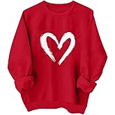 RRMuAzgs Valentine Shirts for Women Causal Loose Heart Print Long Sleeve Crewneck Sweatshirts Love Graphic Pullover Tops Tees