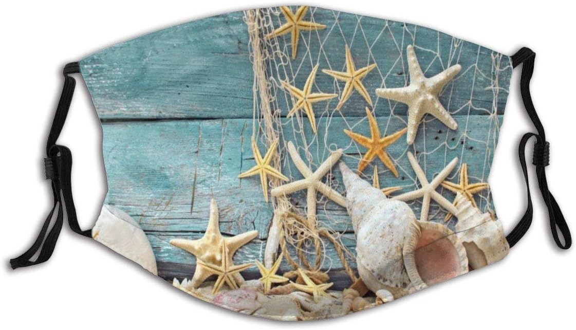 Adult Seashells Starfish Wood On The Beach 1 PCS Graphic Print Outdoor Face Dust Cover with Filter Black