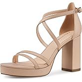 CELLENZ Women Strappy Platform Heels: 3.4 Inch Chunky Heeled Sandals, Comfortable Sexy Block High Heels, for Prom Party Bridal Wedding Black White Silver Nude Dressy Shoes