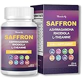 Theronika Aly Saffron Supplements – Blend with Ashwagandha, Safron, Rhodiola, Magnesium, L-Theanine, Zinc & B12, 88.5 mg Pure Saffron Extract Capsules Mood, Energy, Vision & Focus – 60 Vegan Capsules