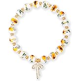 Mikovivi Sunflower Beaded Bow Charm Bracelet, Delicate Vintage Floral Bracelet Handmade Yellow Sunflower Porcelain Beads Wrist Jewelry for Women Romantic Jewelry Gift