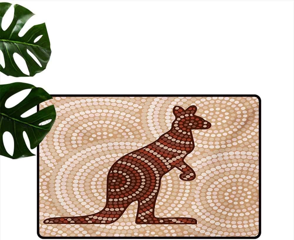 Decorative Floor mat, Aboriginal Kangaroo Motif Ancient Cream Toned Circling Dot