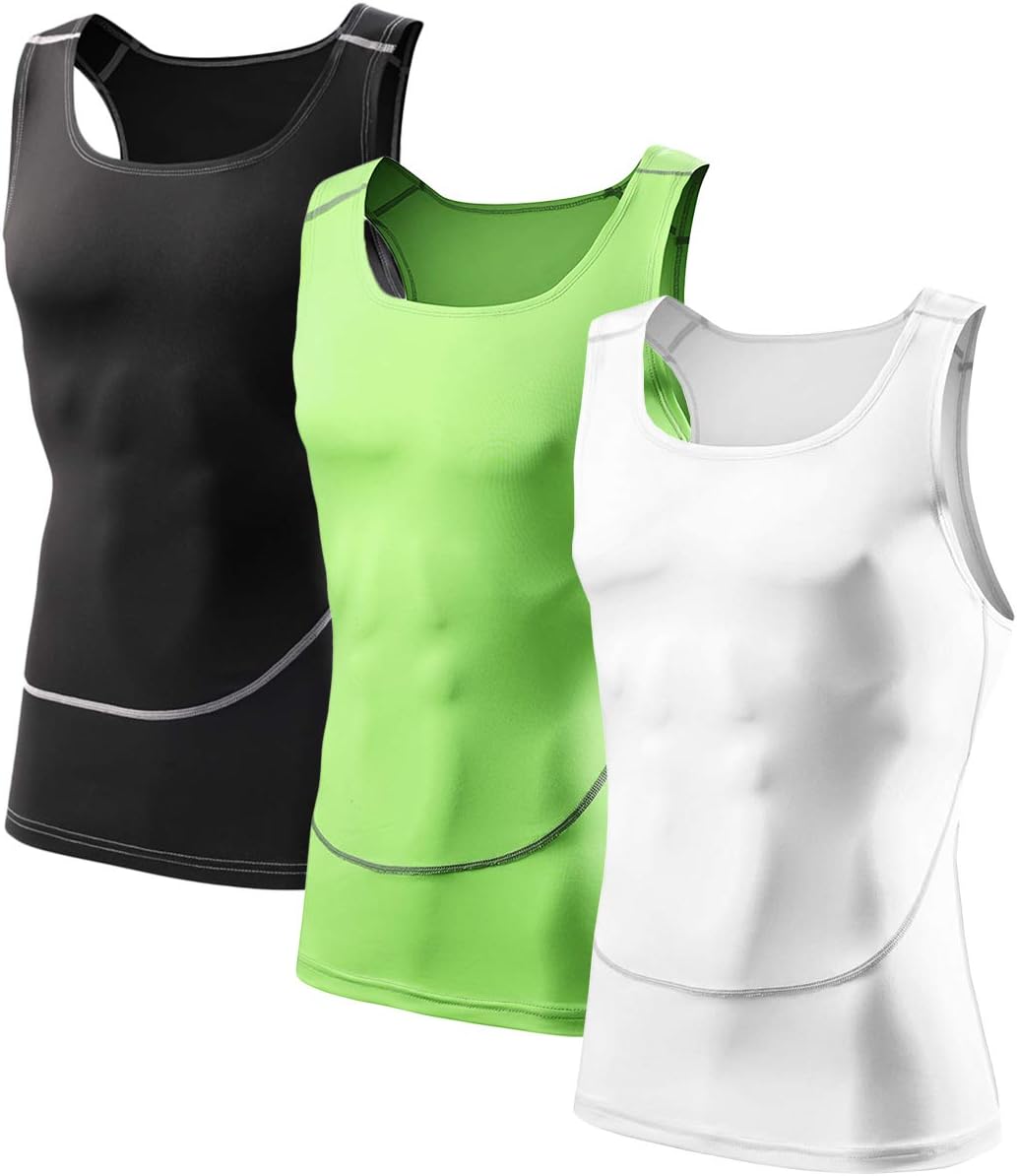 Men's 3 Pack Athletic Compression Tank Top, Base Layer Sport Dry Fit Tank Top
