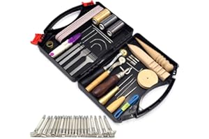 59 Pieces Leather Craft Tools, Prong Punch Wooden Burnisher Adjustable Groover with Tool Box for DIY Stitching Punching Cutti