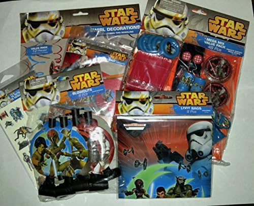 Star Wars Birthday: Hanging Swirl Decorations, 48 Mega Mix Value Favors Pack, 16 Tattoos, 8 Invitations, 8 Loot Bags, 8 Blowouts