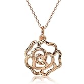 Hoops & Loops 925 Sterling Silver High Polished Diamond-Cut Filigree Rose Flower Pendant Necklace for Women, Silver, Yellow Gold & Rose Gold