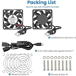 GDSTIME 2-Pack 60mm x 15mm USB Fan with 3 Speed
