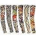 Dxhycc 6pcs Temporary Fake Slip on Tattoo Arm Sleeves Stockings, Temporary Tattoo Arm Sunscreen Sleeves, Designs Skull, Tiger, Crown Heart, Tribal Shape, Unisex Stretchable Cosplay Accessories