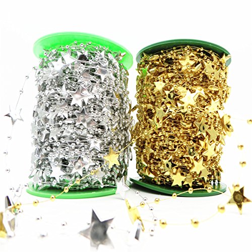 BoJia 200ft 15mm Star shape Crystal Beads for DIY Christmas tree accessories Electroplating Wedding Garland,DIY Clothing DIY Bracelet (Gold)