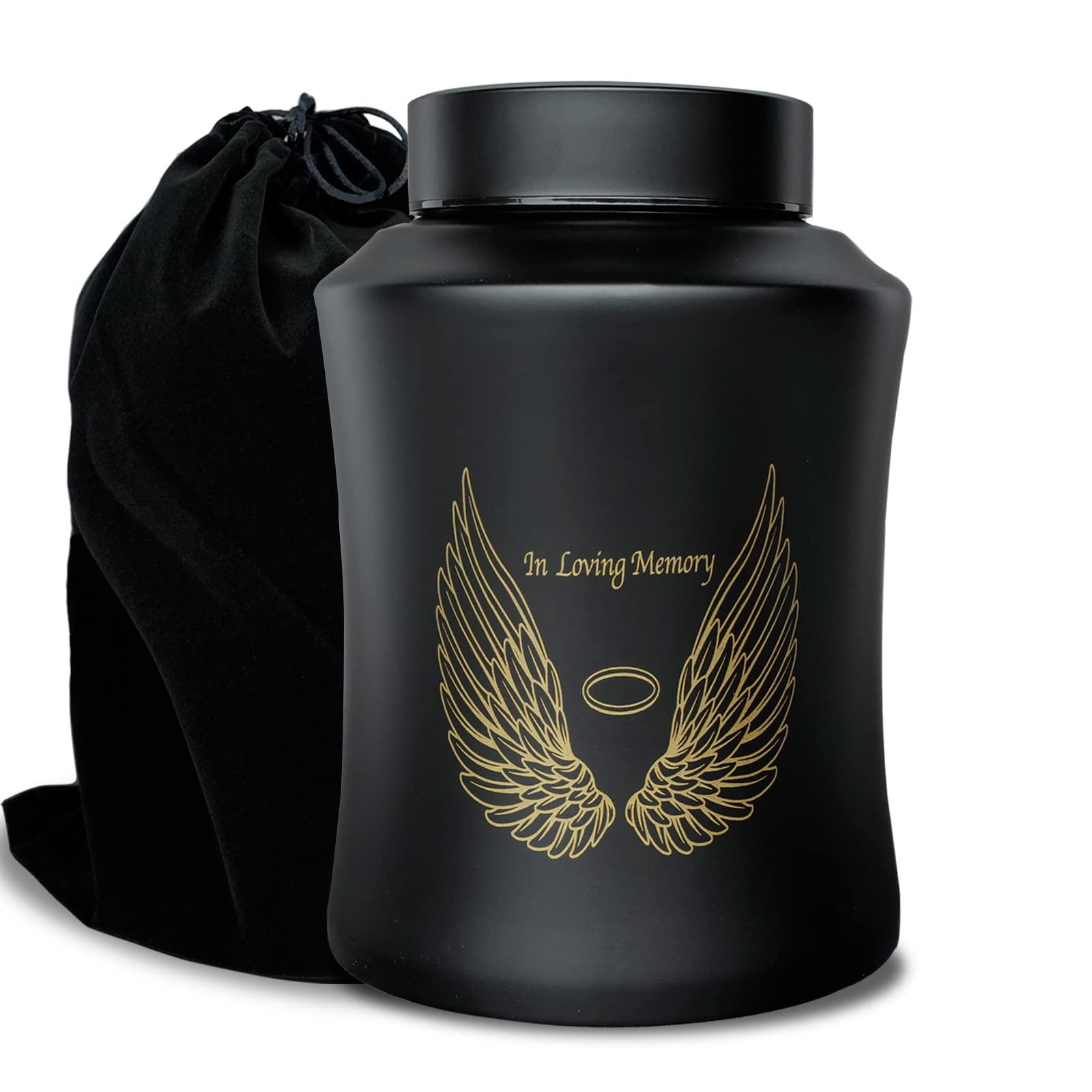 Up to 160 lbs Large Cremation Urns for Adult Human Ashes, Angel Wings in Loving Memory Decorative Funeral Burial Urn for Male Female Ashes with Velvet Bag(Black) — image 1