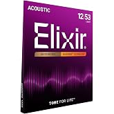 Elixir, Acoustic Guitar Strings, 80/20 Bronze, NANOWEB, 6-String, 12-53 | Light 12-53, 80/20 Bronze with NANOWEB Technology, Longest-Lasting Bright and Focused Tone For Life with Comfortable Feel