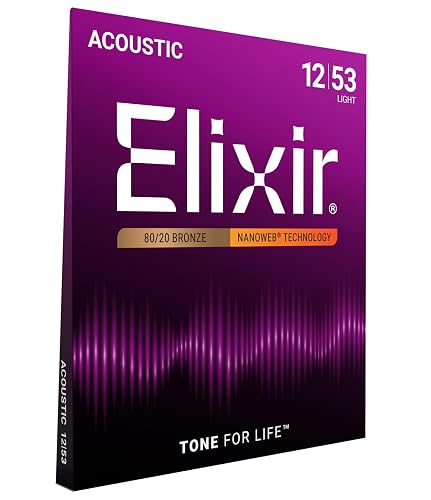 Elixir 80/20 Bronze Acoustic Guitar Strings with Nanoweb Coating - Light 12-53