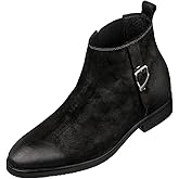 TOTO Men's Invisible Height Increasing Elevator Shoes - Black Nubuck Leather Slip-on Chelsea Ankle Boots - 3.0 Inches Taller - K92081 - Size 10 D(M) US