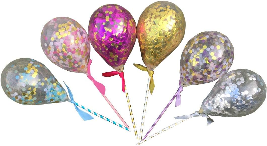 BSJY Confetti Balloons Cake Topper Set 6 pcs Party Graduation Latex Balloons Confetti Birthday Party Decoration
