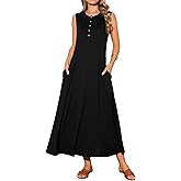 Seta T Women's Tank Dresses Sleeveless Button A-Line Casual Long Dresses with Pockets 2025 Summer Maxi Dress