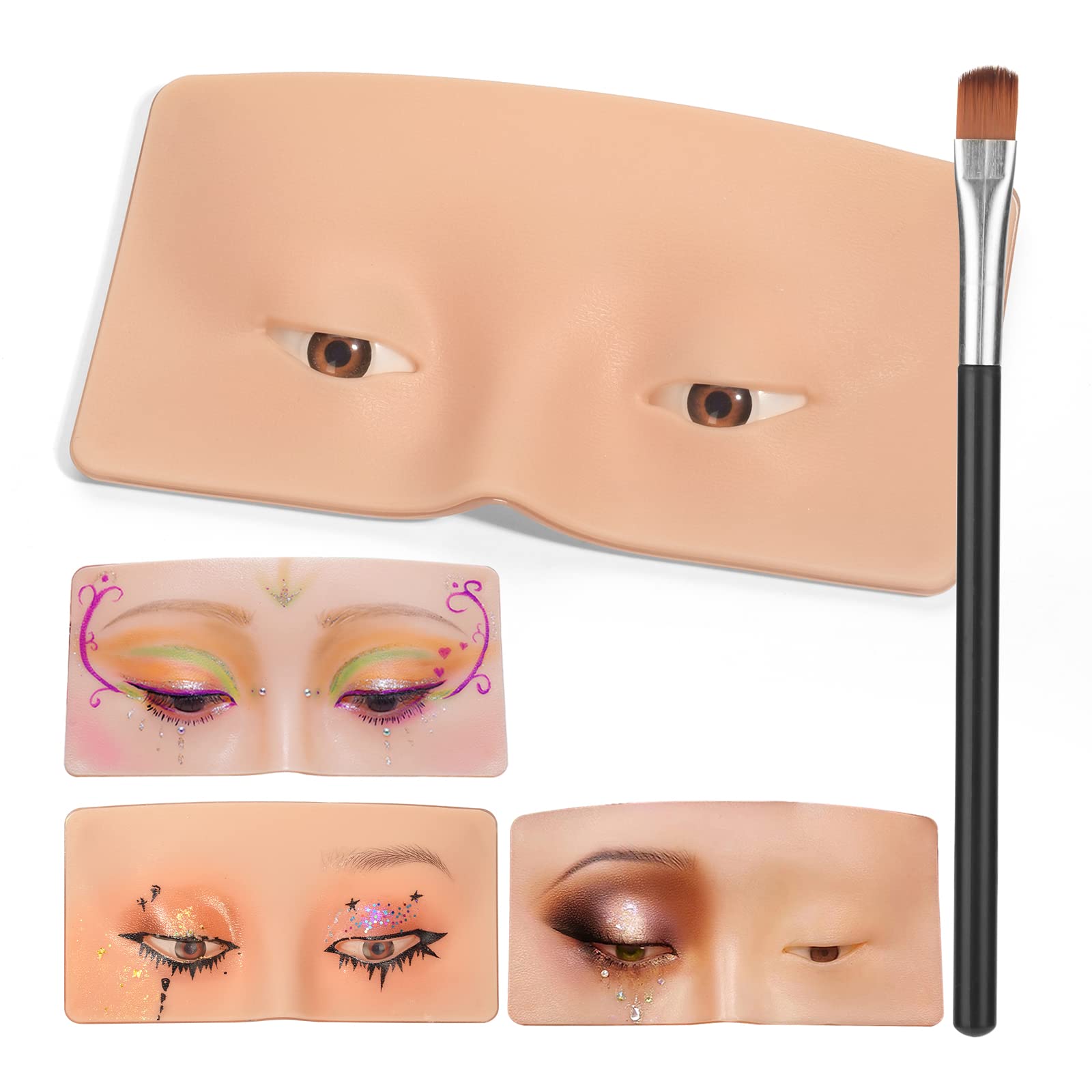 ATOMUS 3D Silicone Face Makeup Practice Board - Reusable Aid for Eye Makeup, Eyebrow, Eyeliner, Shadow and Eyelash Extension Training (Open Eyes)