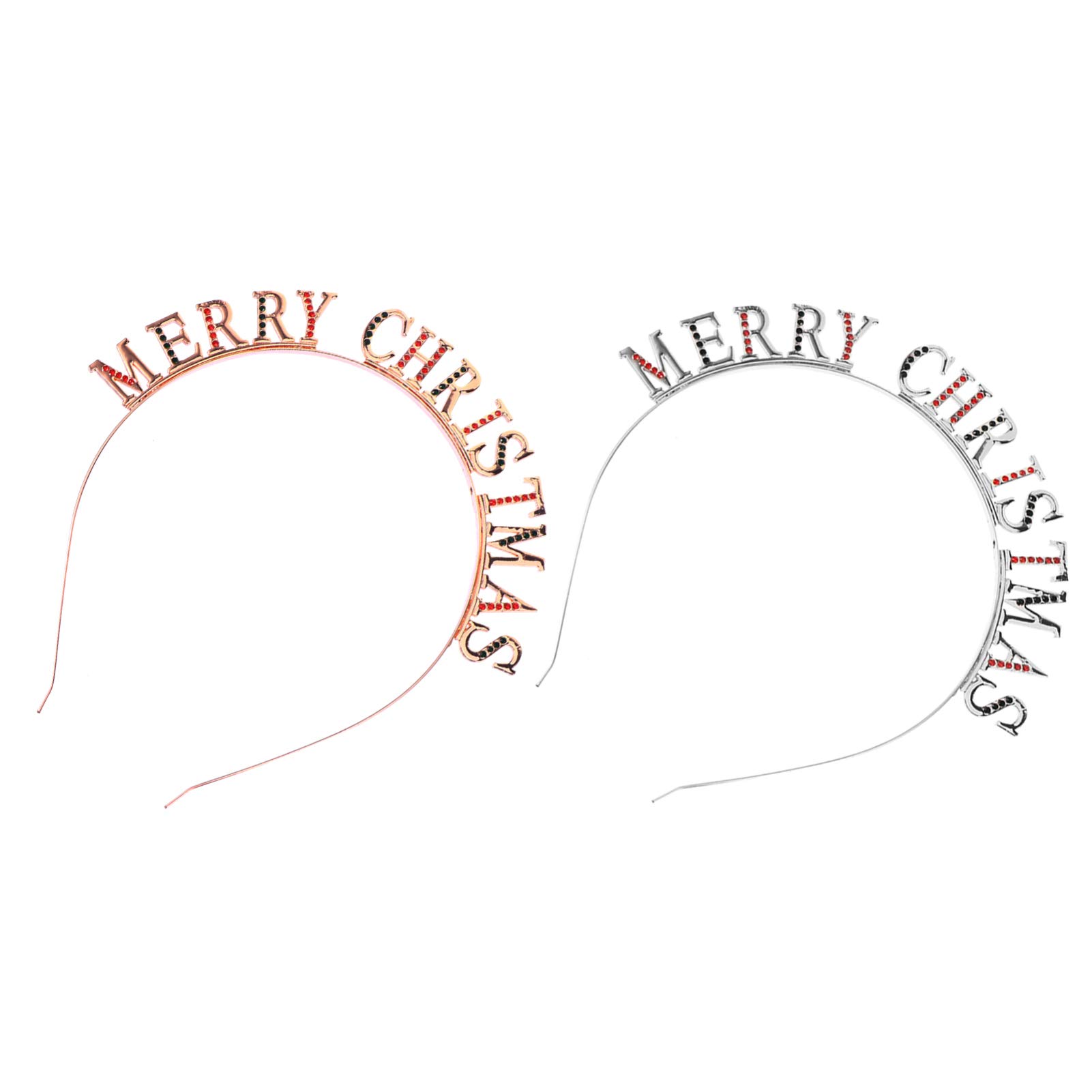 FRCOLOR 2pcs Merry Christmas Headband Metal Rhinestone Holiday Hair Hoop Headpiece Headdress Tiara Christmas Costume for Women Girls