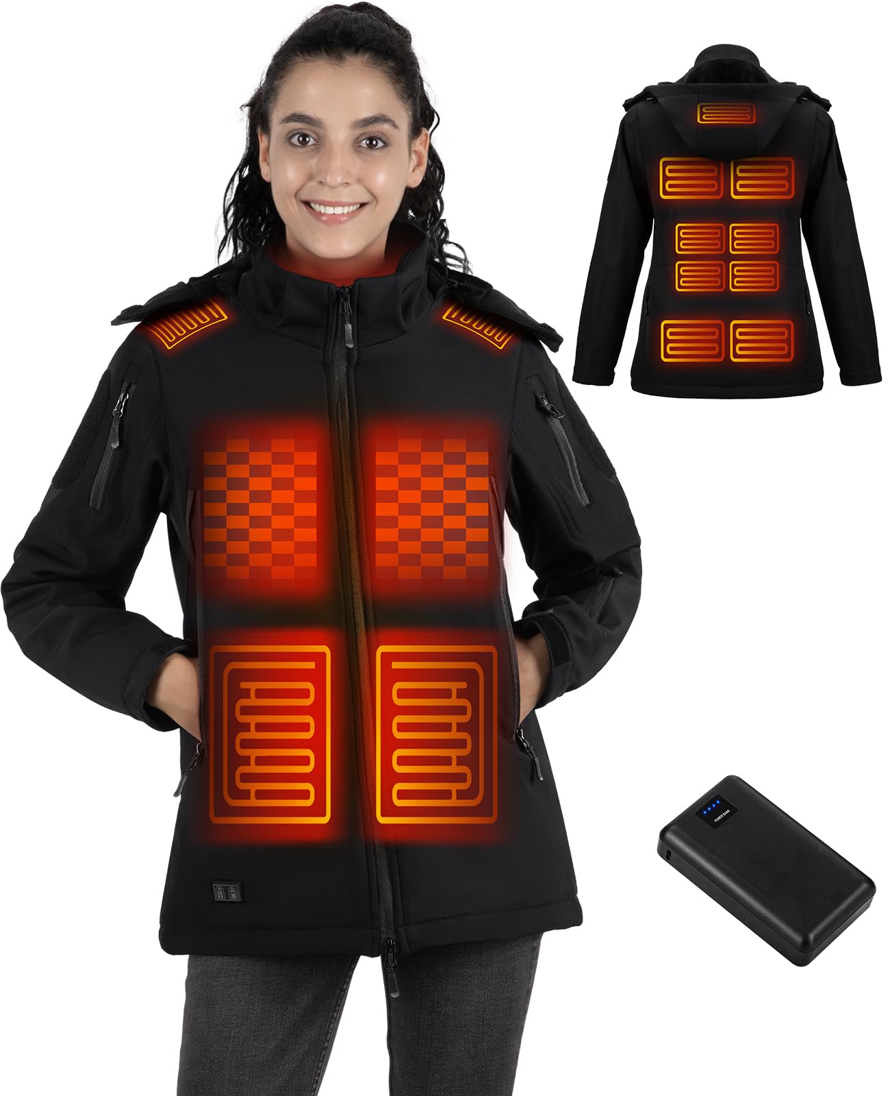 Photo 1 of **MISSING POWER CORD** GISAEV Heated Jacket for Women with 7.4V 16000?Ah ?attery Pack, Winter Outdoor Soft Shell Electric Heating Coat with Detachable Hood (Medium)