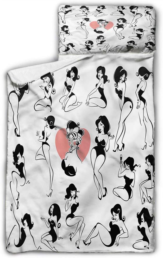 Girls Kids Nap Mat Sexy Woman Heart Tattoo Soft Microfiber for Preschool 43X21 INCH