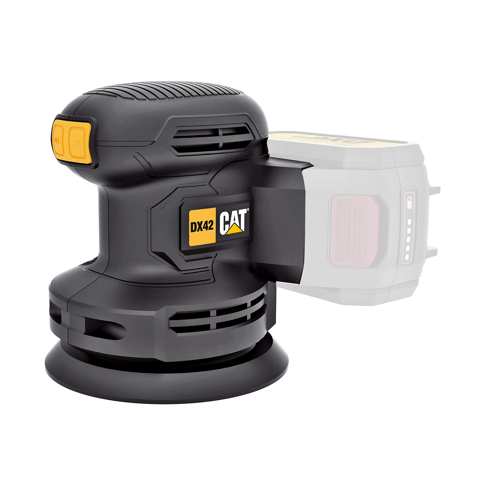 CAT 18V Orbital Rotary Sander, 125mm Bare Machine, 11000 RPM, Dust Collection System, Black/Yellow, Batteries and Charger Not Included, DX42B