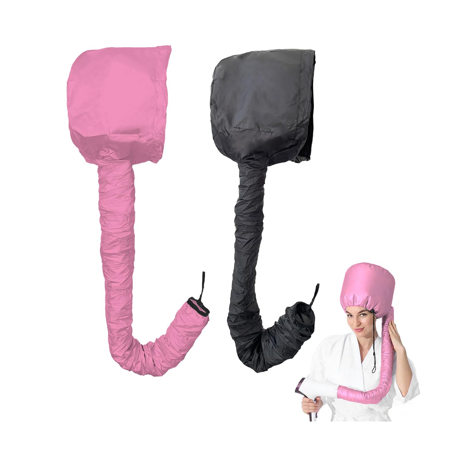 UILYNIU Hair Dryer Bonnet - Portable Heat Cap for Deep Conditioning, Styling Curly Hair - 2 Pieces (Black Pink)