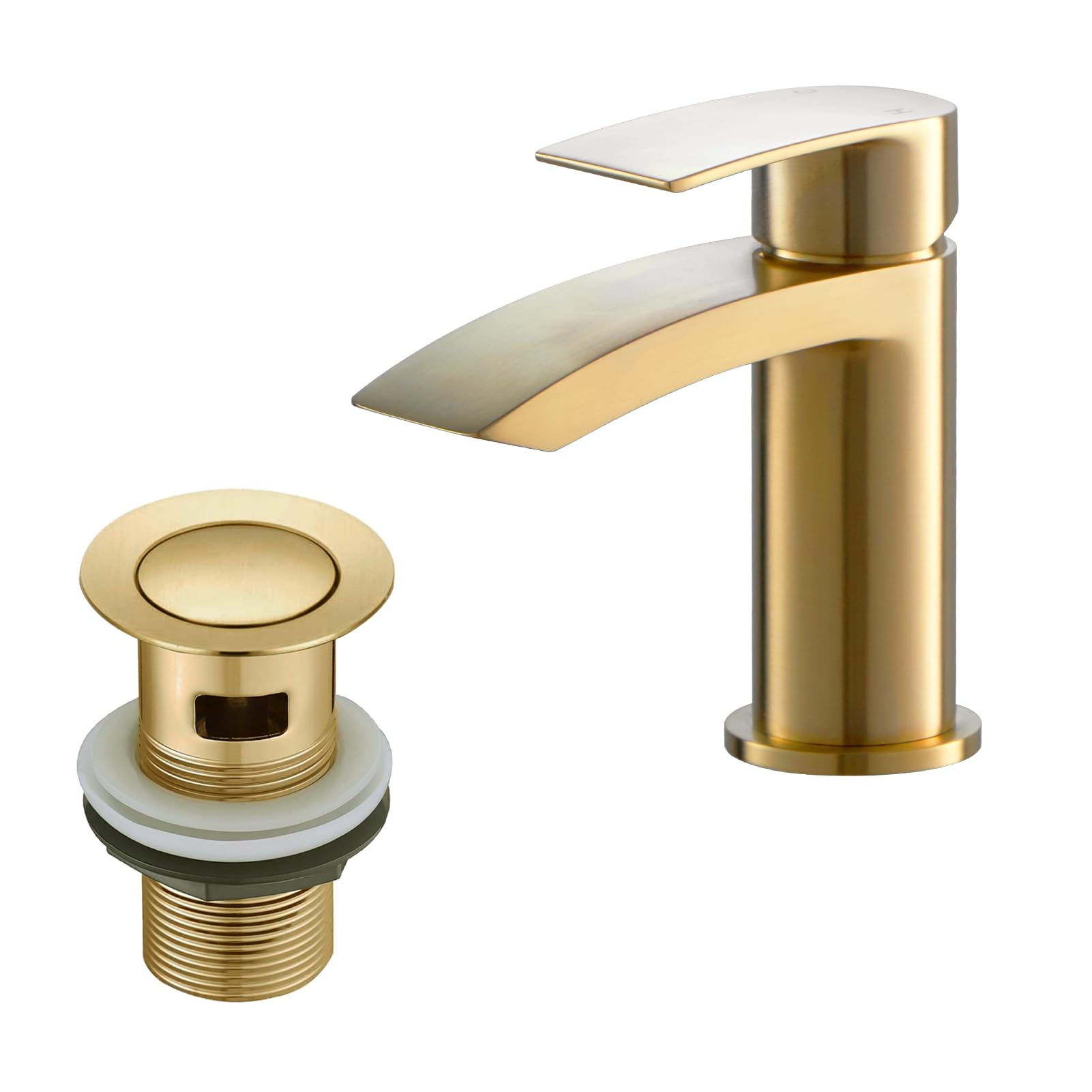 BATHWEST Monobloc Gold Brass Basin Taps with Pop Up Waste and Drain, 882AMGO