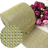 Bling Rhinestone Diamond Ribbon, AkoaDa Silver Bling Diamond Wrap Ribbon for Event Decorations, Wedding Cake, Bridal & Party Decorations Acrylic Bling Rhinestone Roll (Gold, 30 Ft)