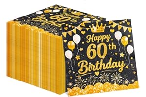 100 Pcs 60th Happy Birthday Napkin disposable, HATIST6.5 x 6.5 Inch Folded Cocktail Napkins Disposable for Men Women 60 Birth