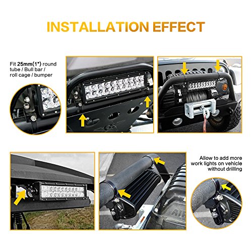 AUXMART Tube Clamps Mounting Brackets for LED light bar Work Lights Fog Lights Off Road Lights Fit 1" Bull Bar (1 Pair)