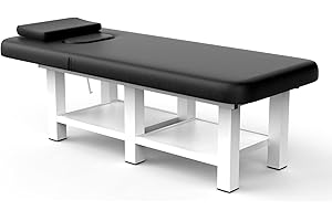 POUSEAYAR Stationary Massage Table, 75”L 31.5''W Heavy Duty Height Adjustable Esthetician Bed w/Facial Cradle, 800LBS Metal Frame PU Leather Physical Therapy Table Spa Lash Bed Professional Equipment (Black)