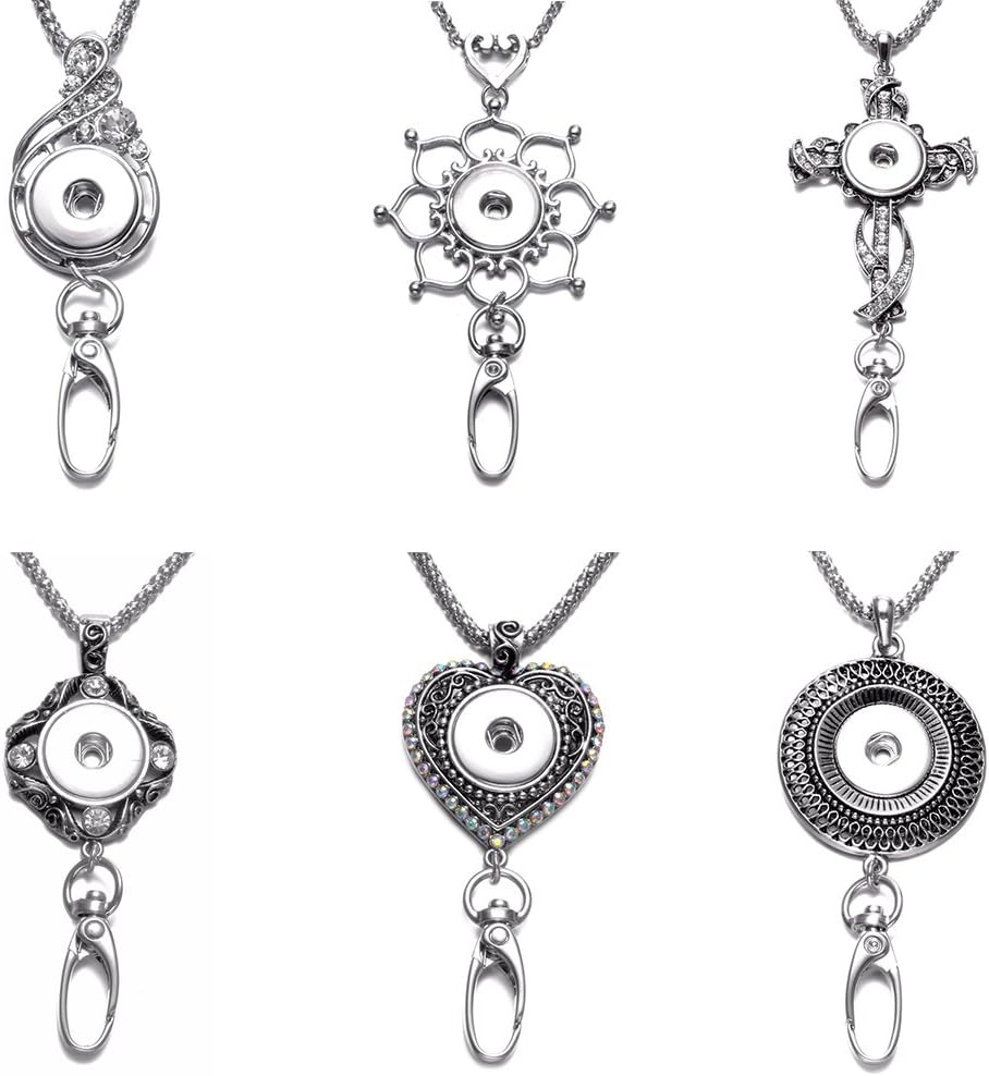 Soleebee 6 Pcs Office Lanyards Snap Button Jewelry 34.3 inches ID Badge Lanyard Necklace with Swivel Oval Clasp for ID Badges Keys (Style 2)