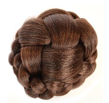 Dark Brown Clip On Hair Bun Criss Cross Lattice Effect Natural