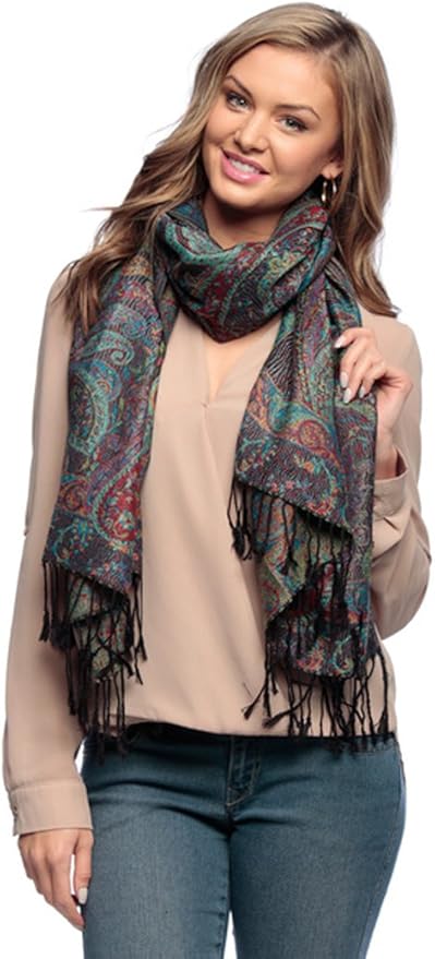 Lavishing Paisley Print Pashmina Shawl in Beautiful Elegant Colors (Black/Red/Blue) at Amazon 