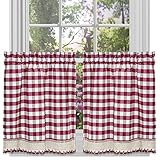 Buffalo Check Plaid Gingham Custom Fit Window Curtain Treatments By GoodGram - Assorted Colors, Styles & Sizes (24 in. Tier Pair, Burgundy)