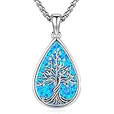 LOOVE Jewelry Gifts - Tree of Life Necklace Sterling Silver Abalone Shell/Opal/Moonstone/Black Onyx/Turquoise/Malachite/Crystal Family Tree of Life Jewelry for Women Men