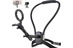 Yoozon 𝟐𝟎𝟐𝟓 𝐔𝐩𝐠𝐫𝐚𝐝𝐞𝐝 Magnetic Neck Phone Holder, Hands Free Cell Phone Stand for Recording, Vlogging, Content Creator Essentials, Chest Mount for Action POV Camera and All Phones
