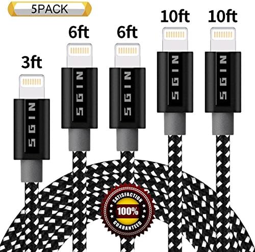 BULESK iPhone Cable 5Pack 3FT 6FT 6FT 10FT 10FT Nylon Braided Certified Lightning Cable USB Cord Charging Charger for iPhone X, 8, 8 Plus, 7, 7 Plus, 6s, 6s Plus, 6, 6 Plus, SE, iPad Black White