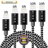 BULESK iPhone Cable 5Pack 3FT 6FT 6FT 10FT 10FT Nylon Braided Certified Lightning Cable USB Cord Charging Charger for iPhone X, 8, 8 Plus, 7, 7 Plus, 6s, 6s Plus, 6, 6 Plus, SE, iPad Black White