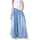 EXPOING Extra Wide Leg Denim Pants for Women Long Jeans Elastic Waist with Pockets Plus Size Loose Casual