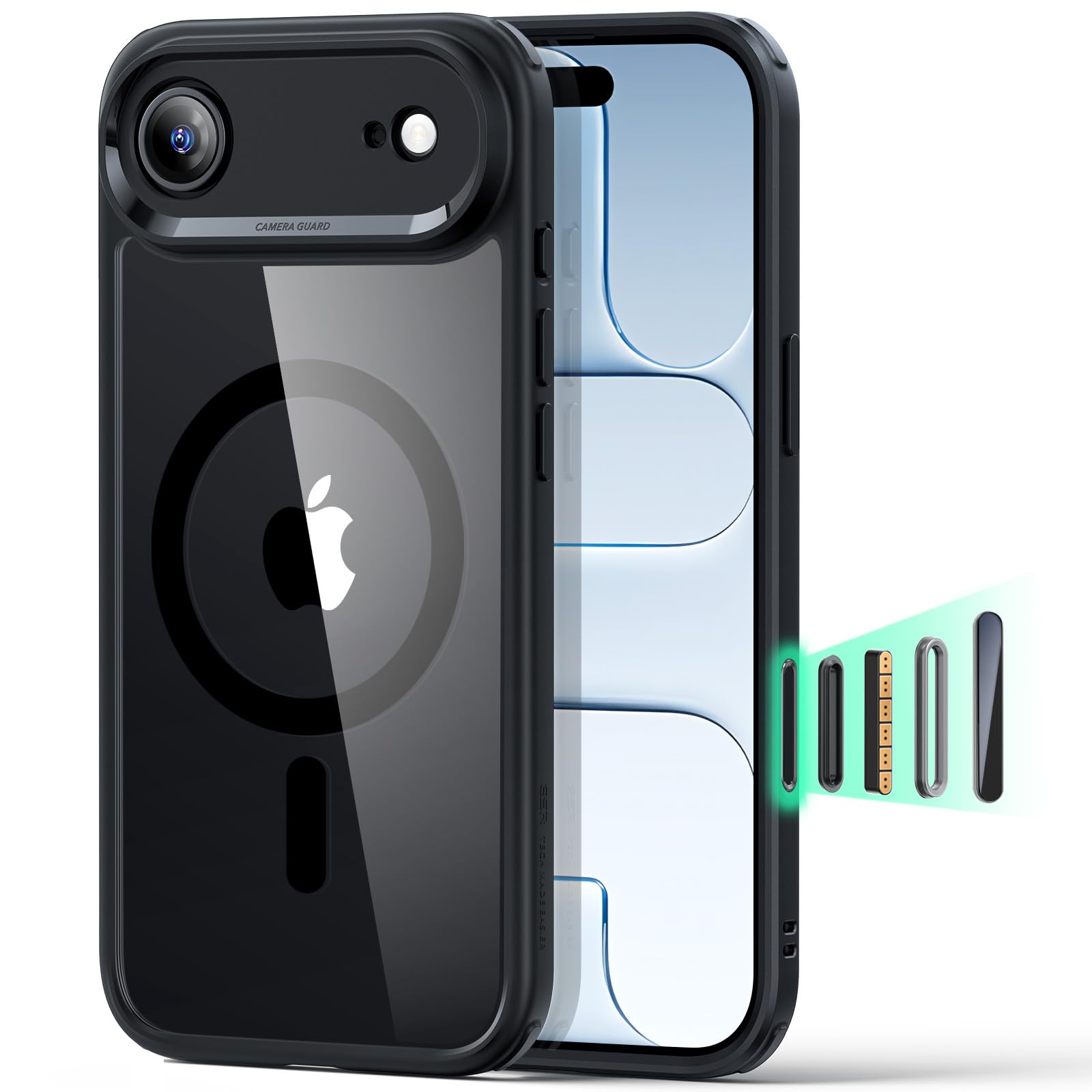 Photo 1 of ESR for iPhone Air Case, Camera Control, Compatible with MagSafe, Shockproof Military-Grade Protection, Magnetic Phone Case for iPhone 17 Air Case, Clear Black